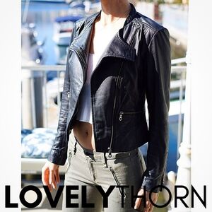 TRUTH + PRIDE // ltd ed genuine black leather moto jacket snap top zipper detail